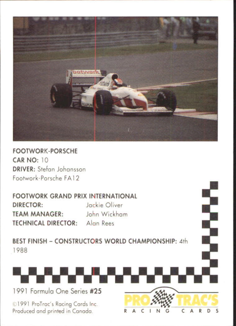 1991 Pro Tracs Formula One #25 Stefan Johansson's Car back image