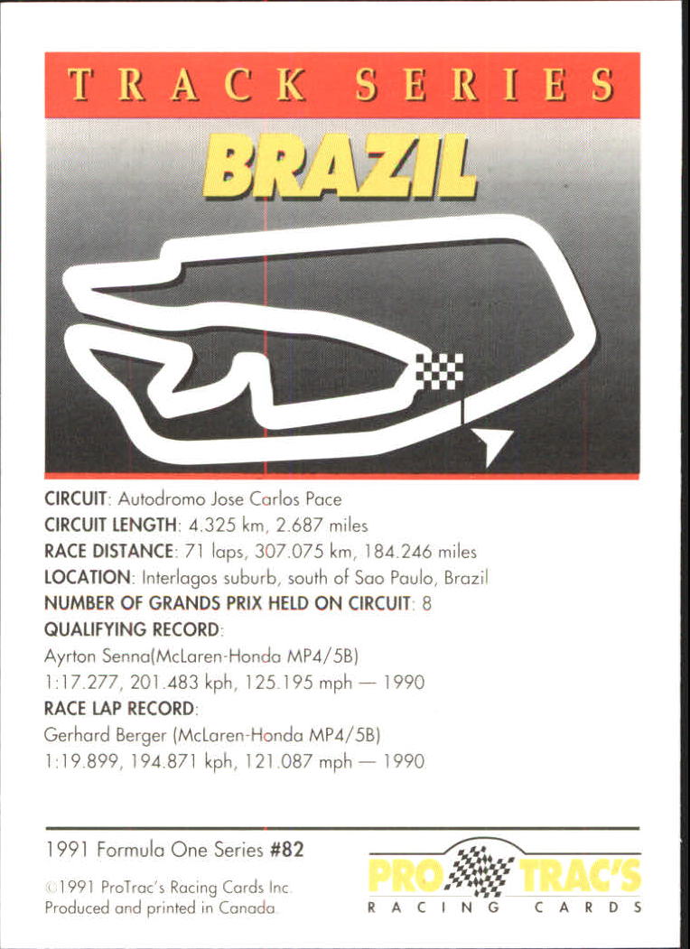 1991 Pro Tracs Formula One #82 Brazil Race Track back image
