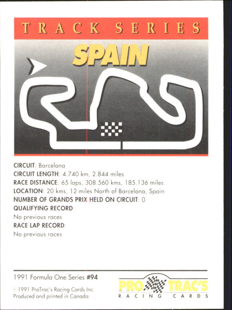 1991 Pro Tracs Formula One #94 Spain Race Track back image