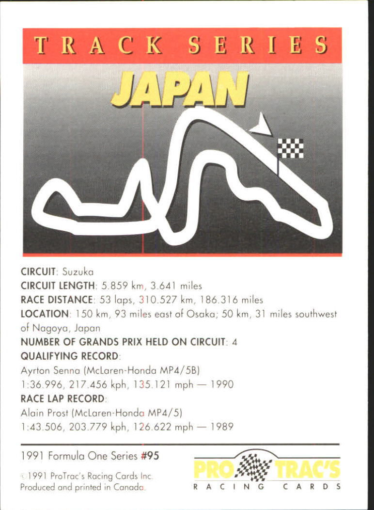1991 Pro Tracs Formula One #95 Japan Race Track back image