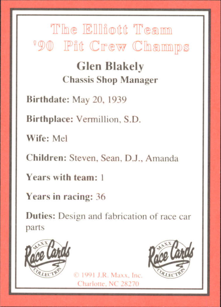 B6605- 1991 Maxx Bill Elliott Équipe de Course # S officiel 1-40 -vous Pic- 15 + Gratuit