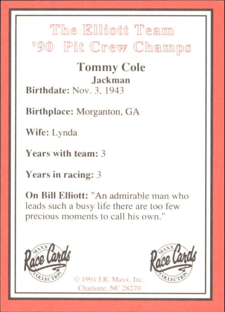 B6605- 1991 Maxx Bill Elliott Équipe de Course # S 1-40 boutiques -vous Pic- 15 + Gratuit