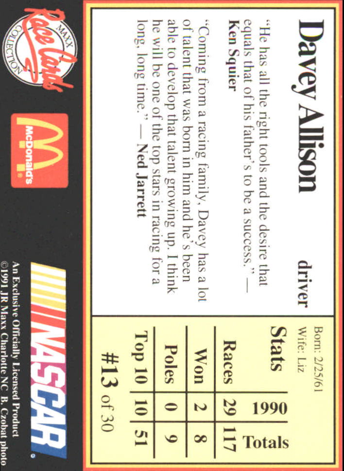 B6059- 1991 Maxx McDonald's Racing Card #s 1-30+ -You Pick- 15+ FREE US SHIP - Bild 25 von 57