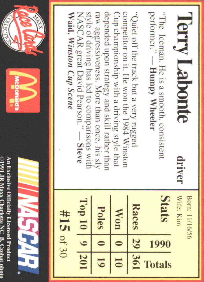 B6059- 1991 Maxx McDonald's Racing Card #s 1-30+ -You Pick- 15+ FREE US SHIP - Bild 29 von 57