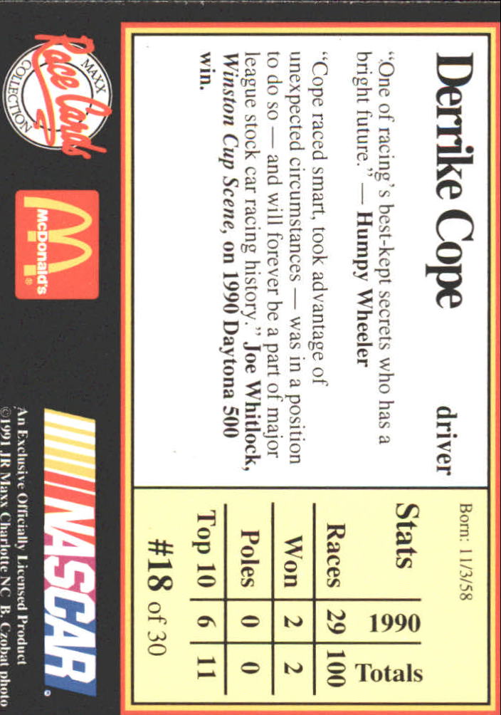 B6059- 1991 Maxx McDonald's Racing Card #s 1-30+ -You Pick- 15+ FREE US SHIP - Bild 35 von 57