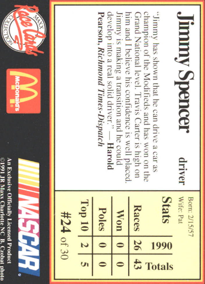 B6059- 1991 Maxx McDonald's Racing Card #s 1-30+ -You Pick- 15+ FREE US SHIP - Bild 45 von 57