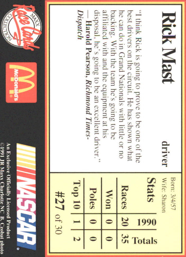 B6059- 1991 Maxx McDonald's Racing Card #s 1-30+ -You Pick- 15+ FREE US SHIP - Bild 51 von 57