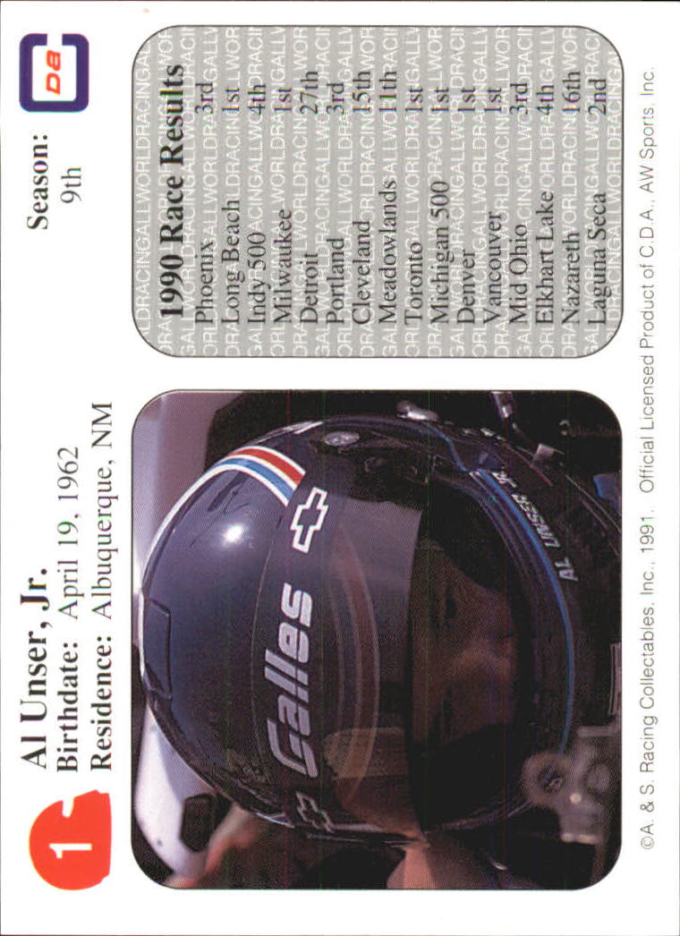 1991 All World Indy #1 Al Unser Jr. back image