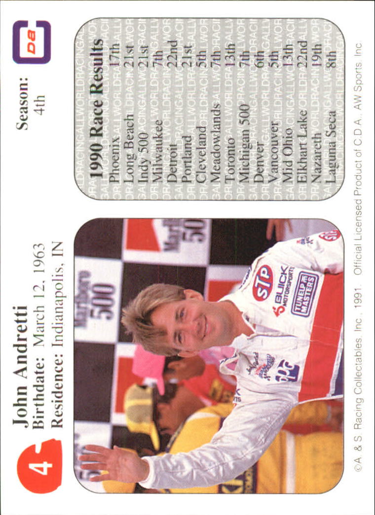 1991 All World Indy #4 John Andretti back image