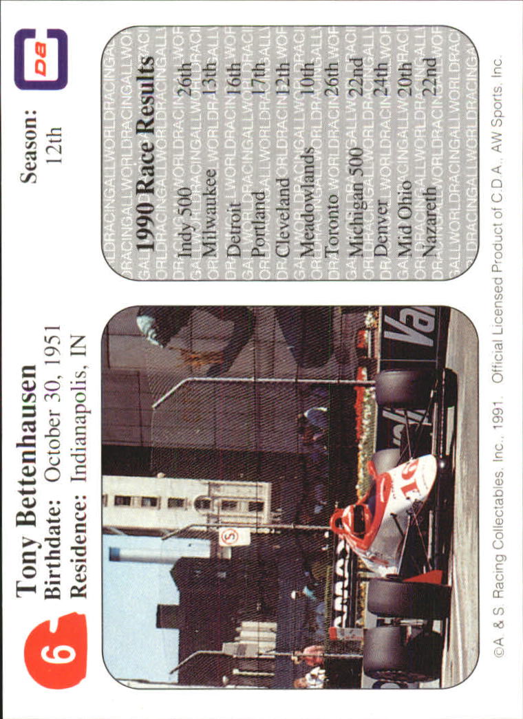 1991 All World Indy #6 Tony Bettenhausen back image