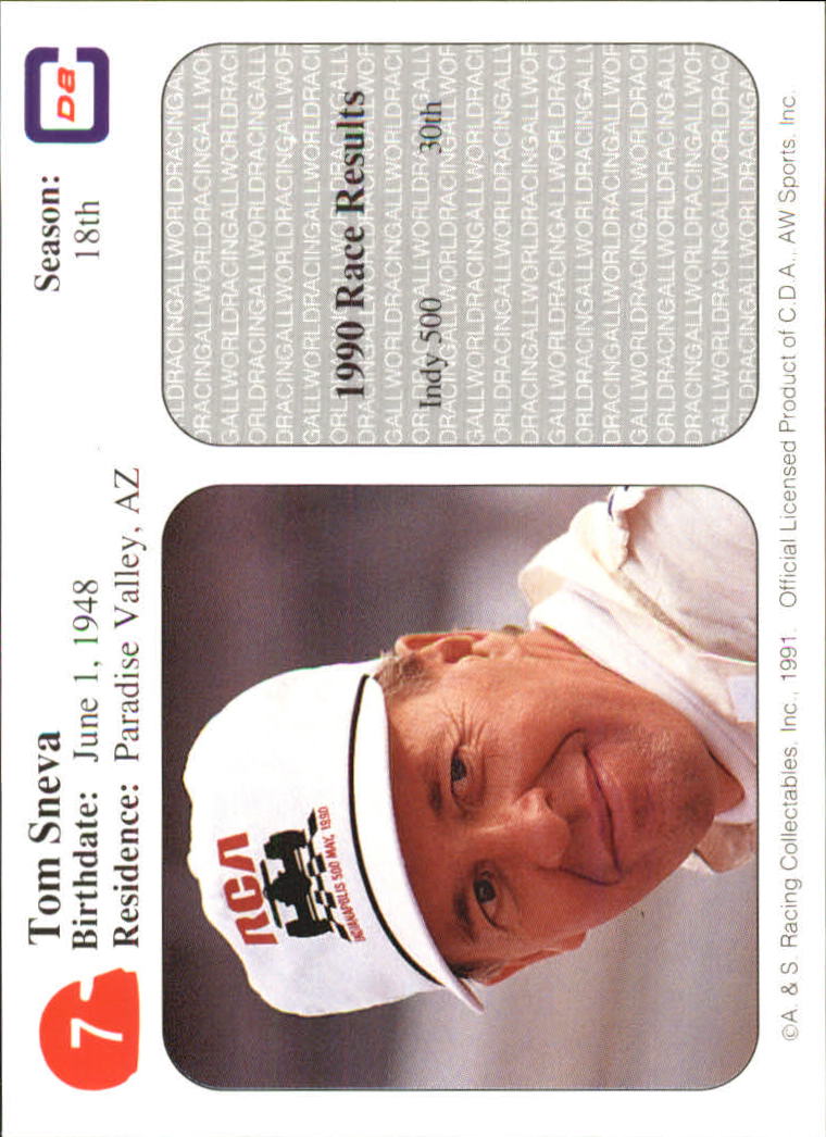 1991 All World Indy #7 Tom Sneva back image