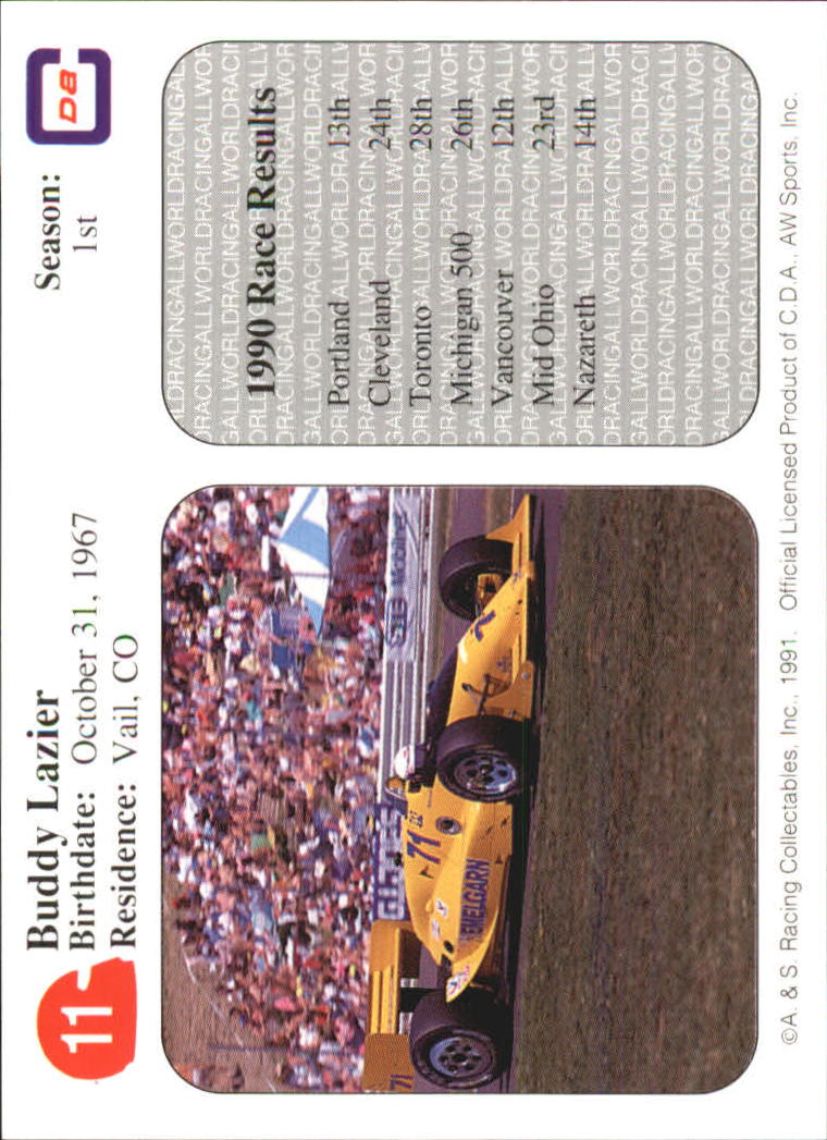 1991 All World Indy #11 Buddy Lazier back image