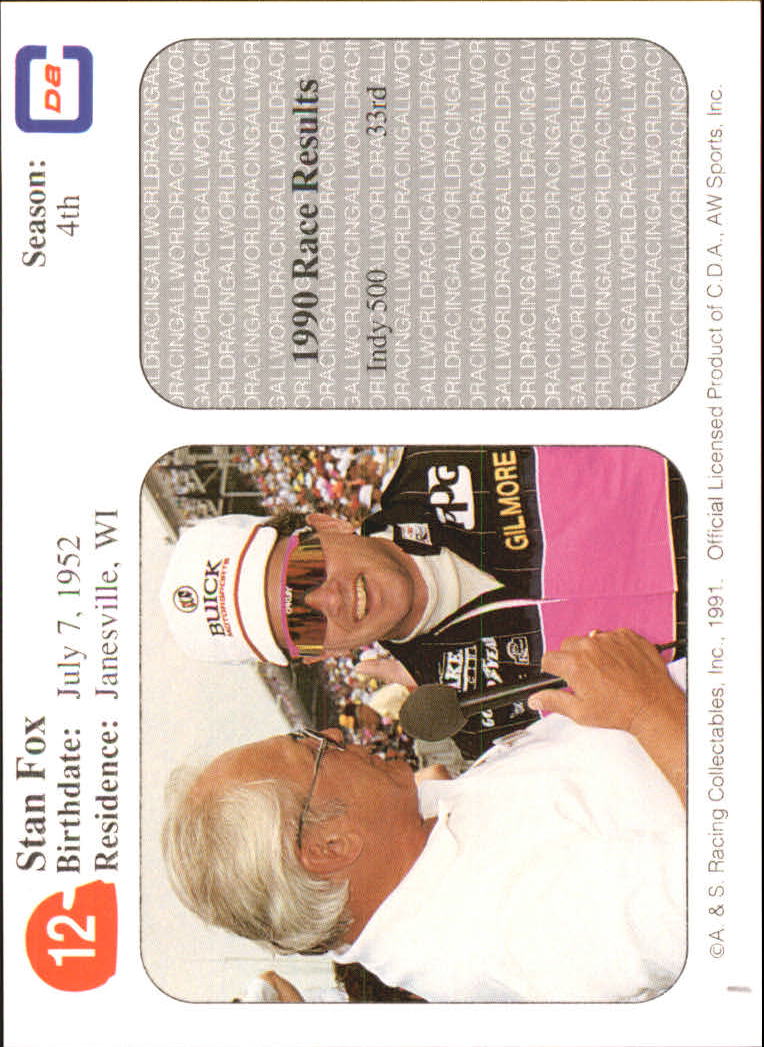 1991 All World Indy #12 Stan Fox back image