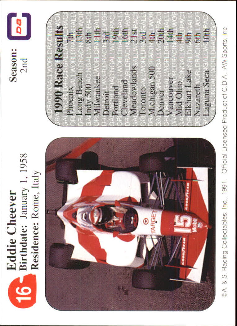 1991 All World Indy #16 Eddie Cheever back image