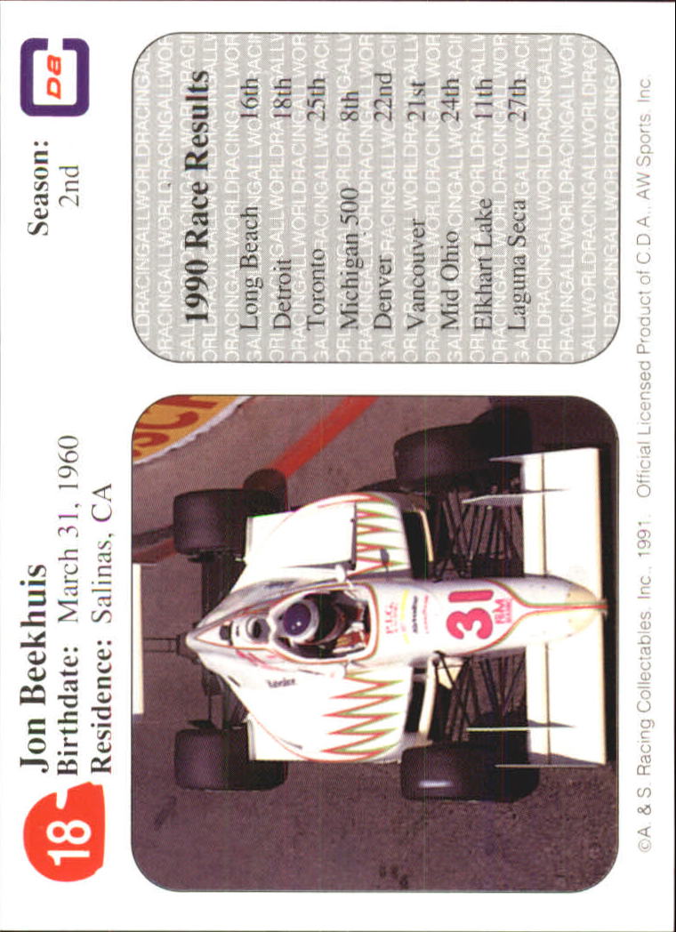 1991 All World Indy #18 Jon Beekhuis back image
