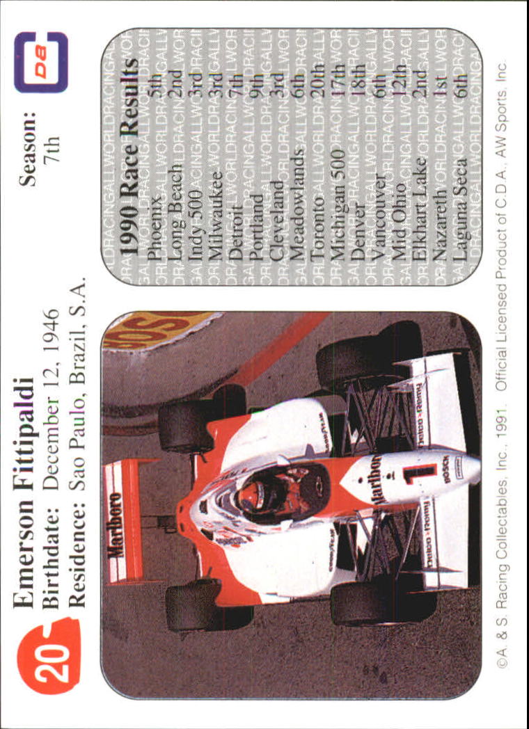 1991 All World Indy #20 Emerson Fittipaldi back image