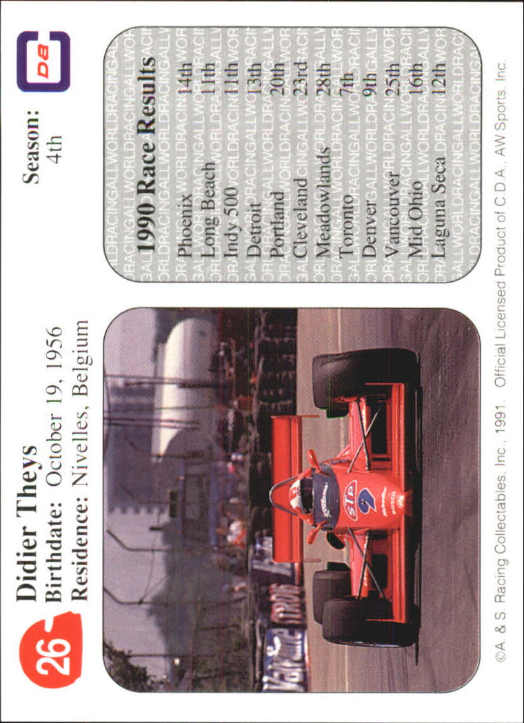 1991 All World Indy #26 Didier Theys back image