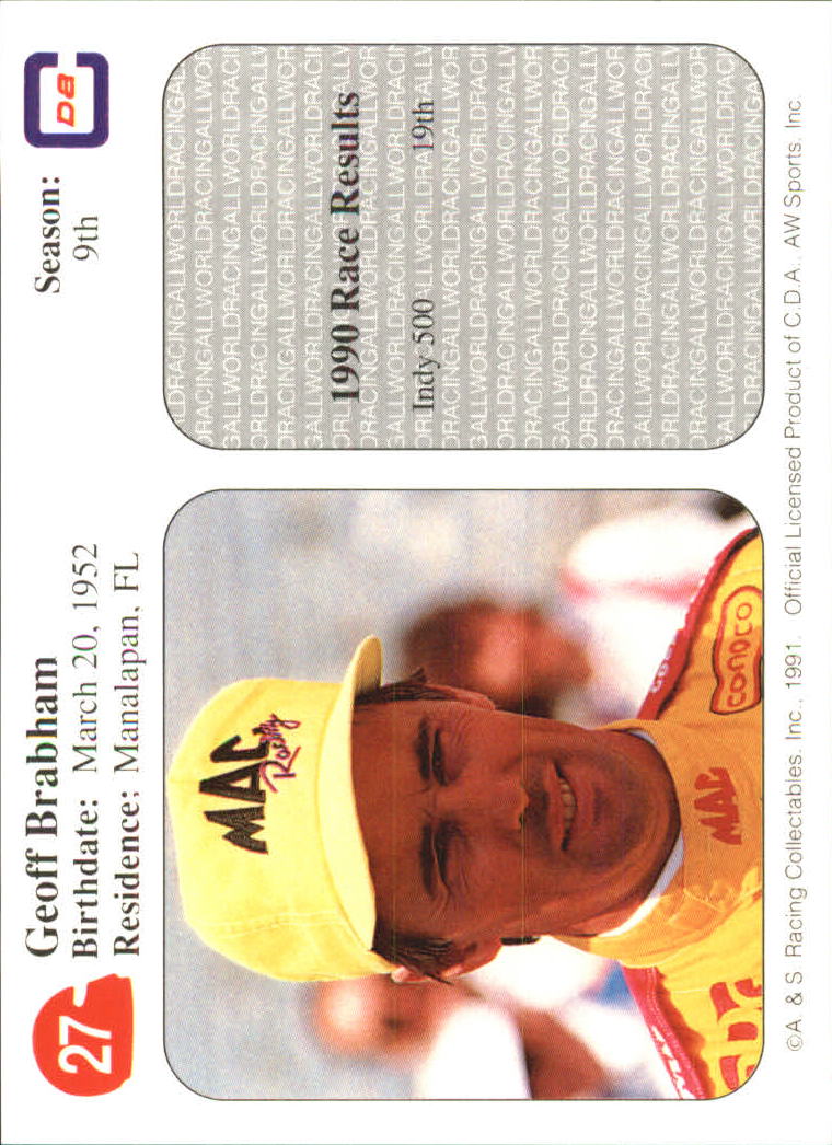 1991 All World Indy #27 Geoff Brabham back image