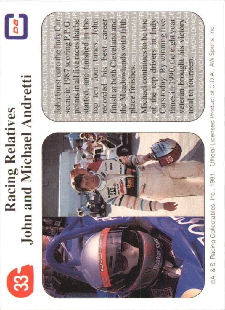 1991 All World Indy #33 Michael Andretti/John Andretti back image