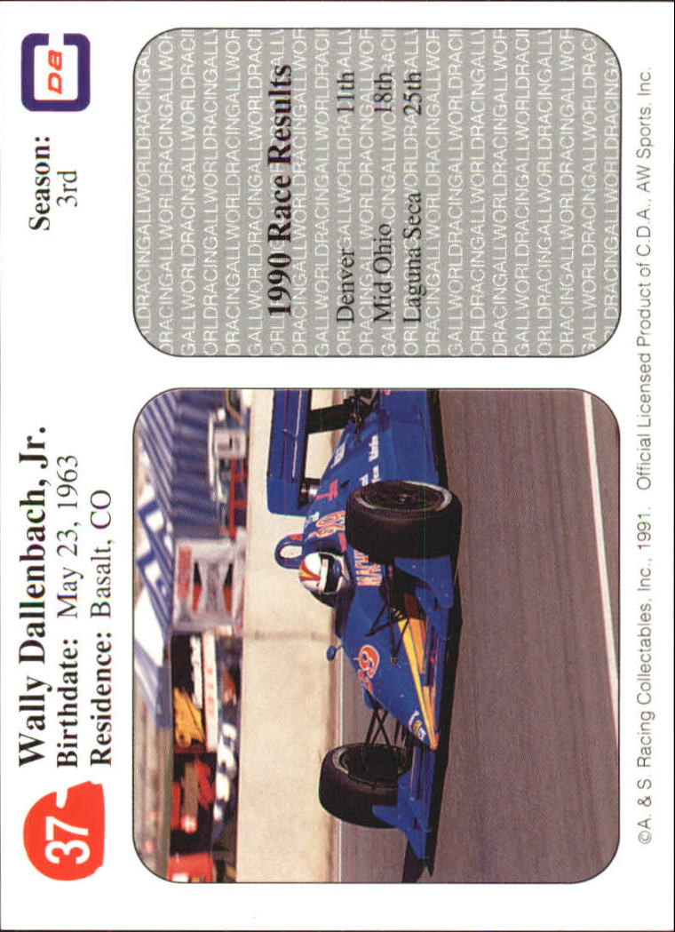 1991 All World Indy #37 Wally Dallenbach Jr. back image