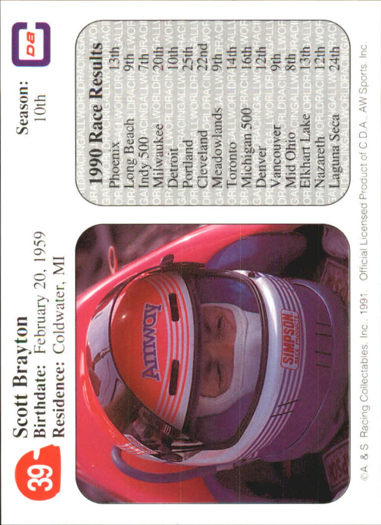 1991 All World Indy #39 Scott Brayton back image