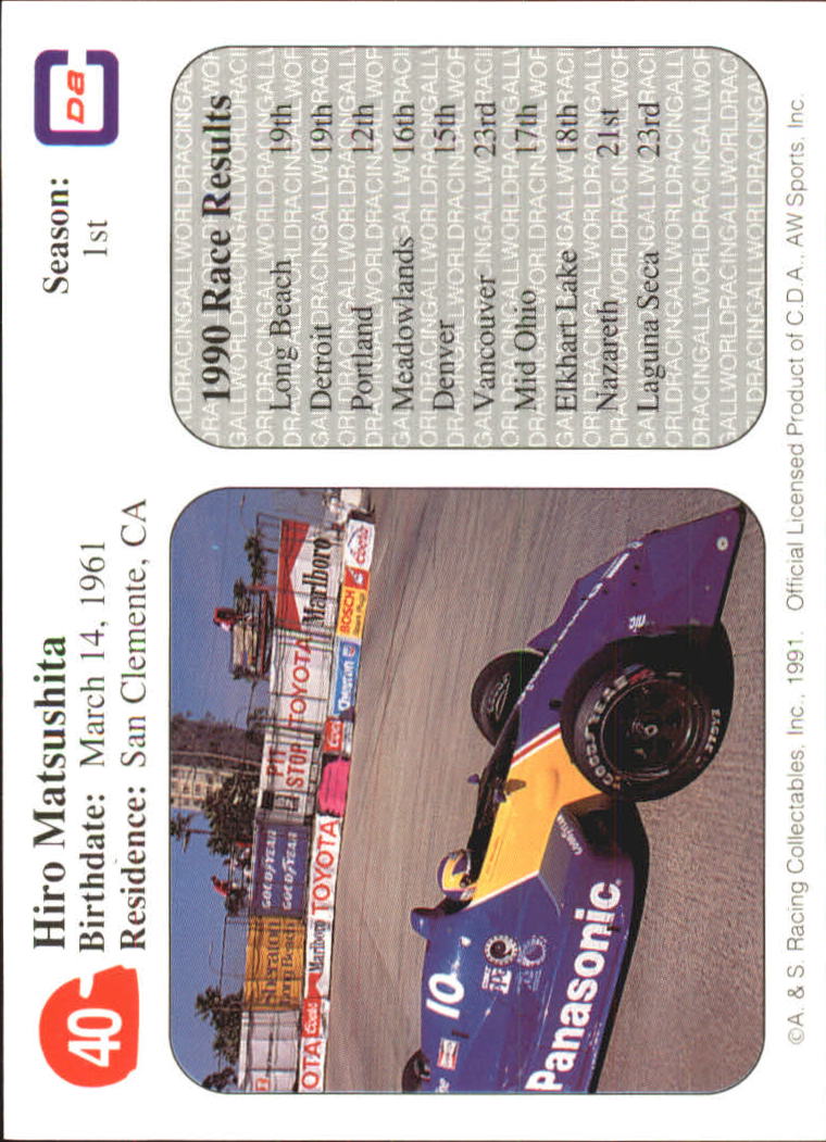 1991 All World Indy #40 Hiro Matsushita back image