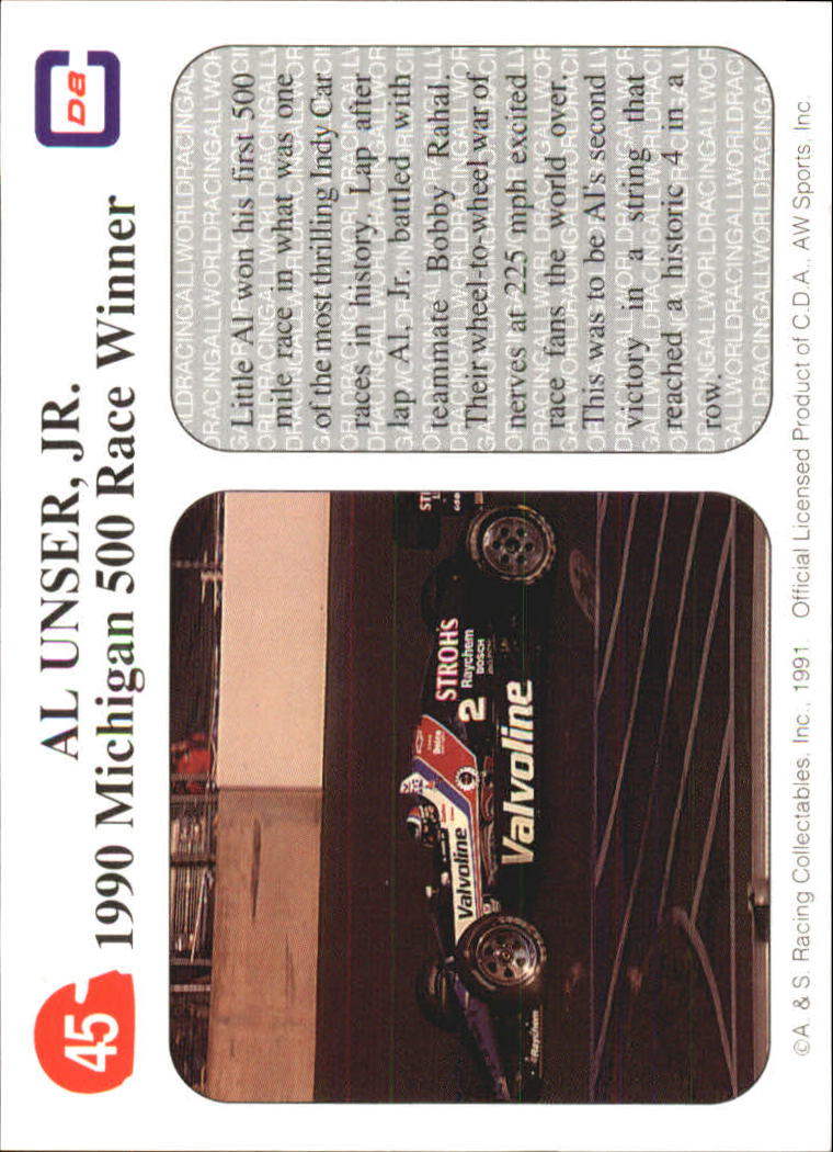 1991 All World Indy #45 Al Unser Jr. WIN back image