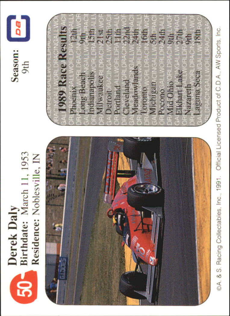 1991 All World Indy #50 Derek Daly back image