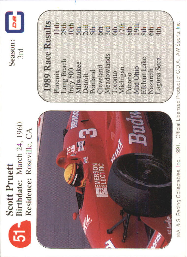 1991 All World Indy #51 Scott Pruett back image