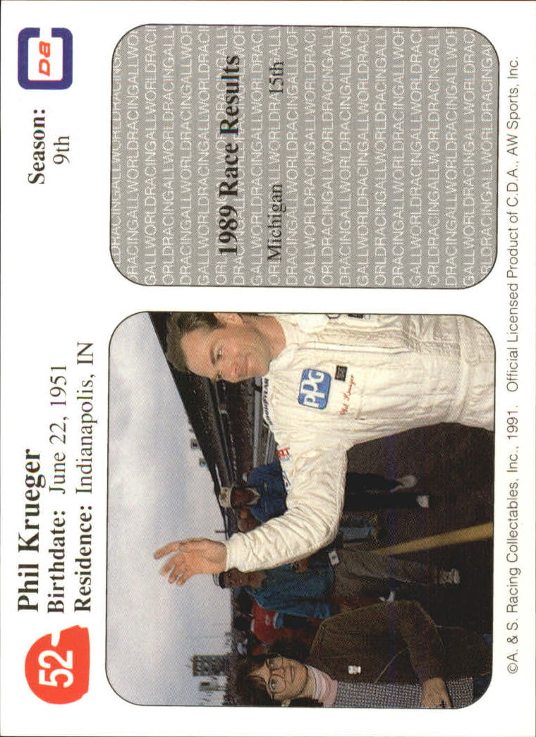1991 All World Indy #52 Phil Krueger back image