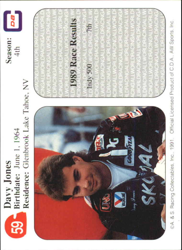 1991 All World Indy #59 Davy Jones back image