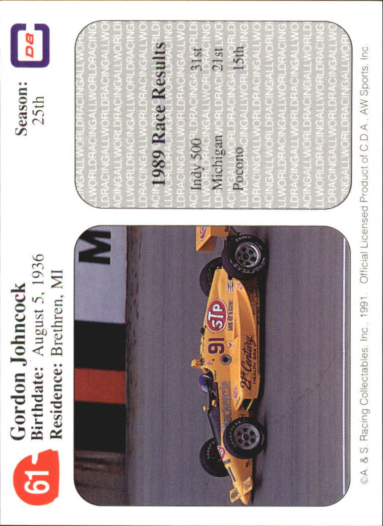 1991 All World Indy #61 Gordon Johncock back image