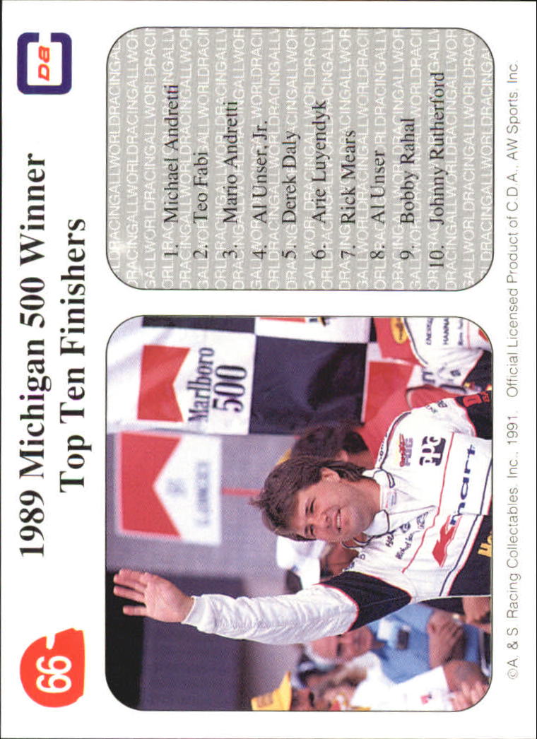1991 All World Indy #66 Michael Andretti Win back image
