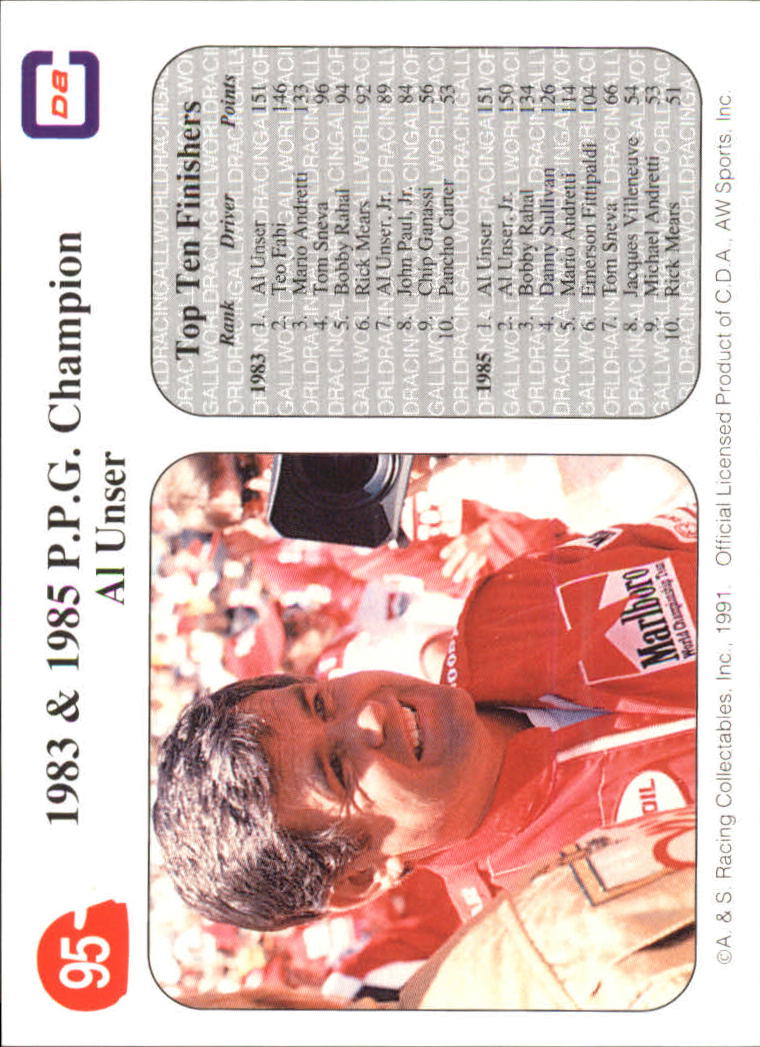 1991 All World Indy #95 Al Unser PPGC back image
