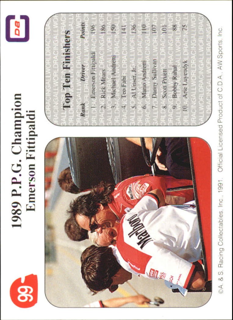 1991 All World Indy #99 Emerson Fittipaldi PPGC back image