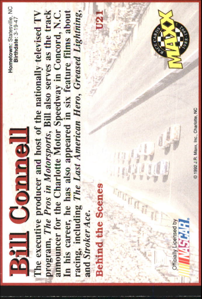 1992 Maxx Black Update #U21 Bill Connell RC back image