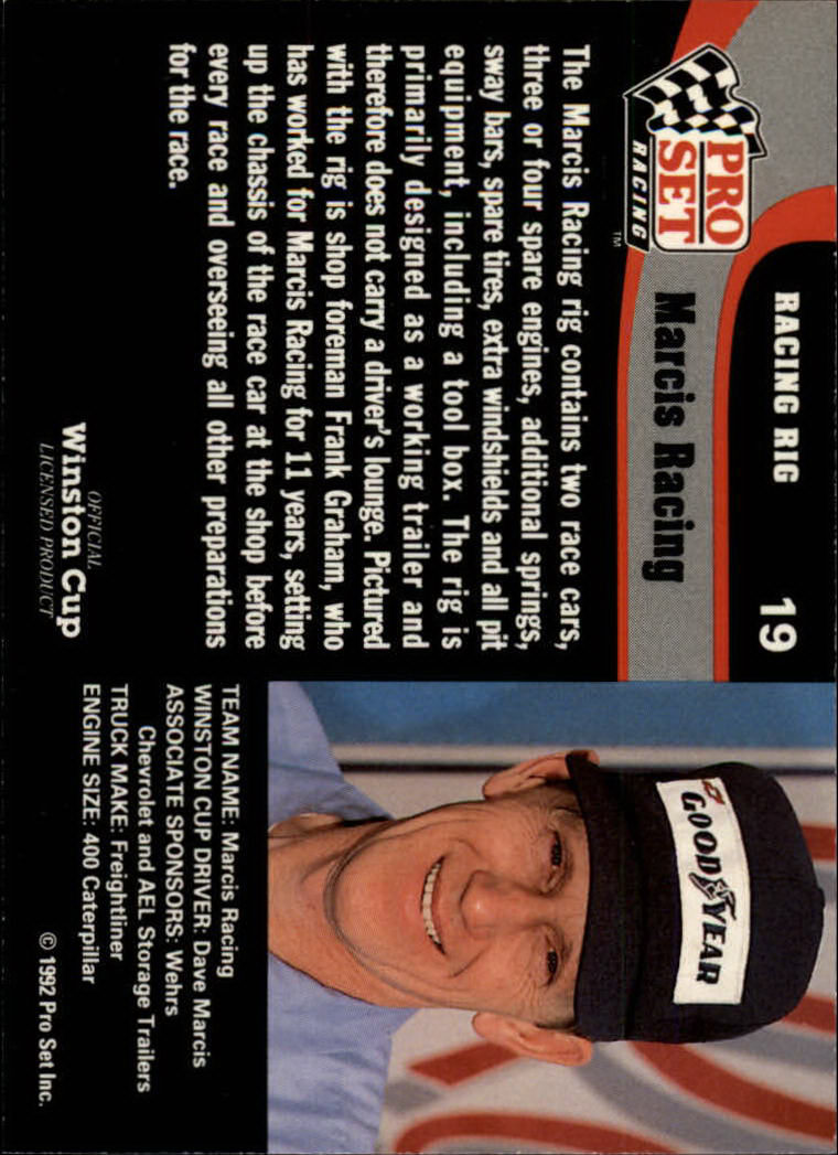 1992 Pro Set #19 Dave Marcis' Transporter back image