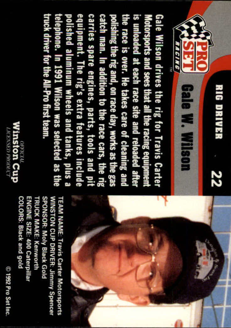 1992 Pro Set #22 Jimmy Spencer's Transporter back image