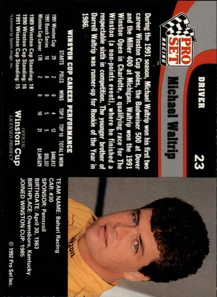 1992 Pro Set #23 Michael Waltrip back image