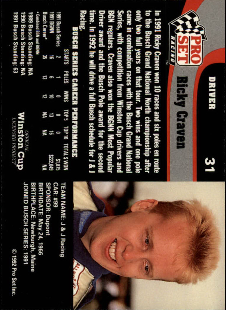 1992 Pro Set Racing Card Pick (Base) - Bild 51 von 371
