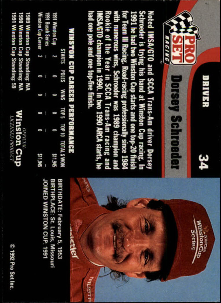 1992 Pro Set #34 Dorsey Schroeder RC back image