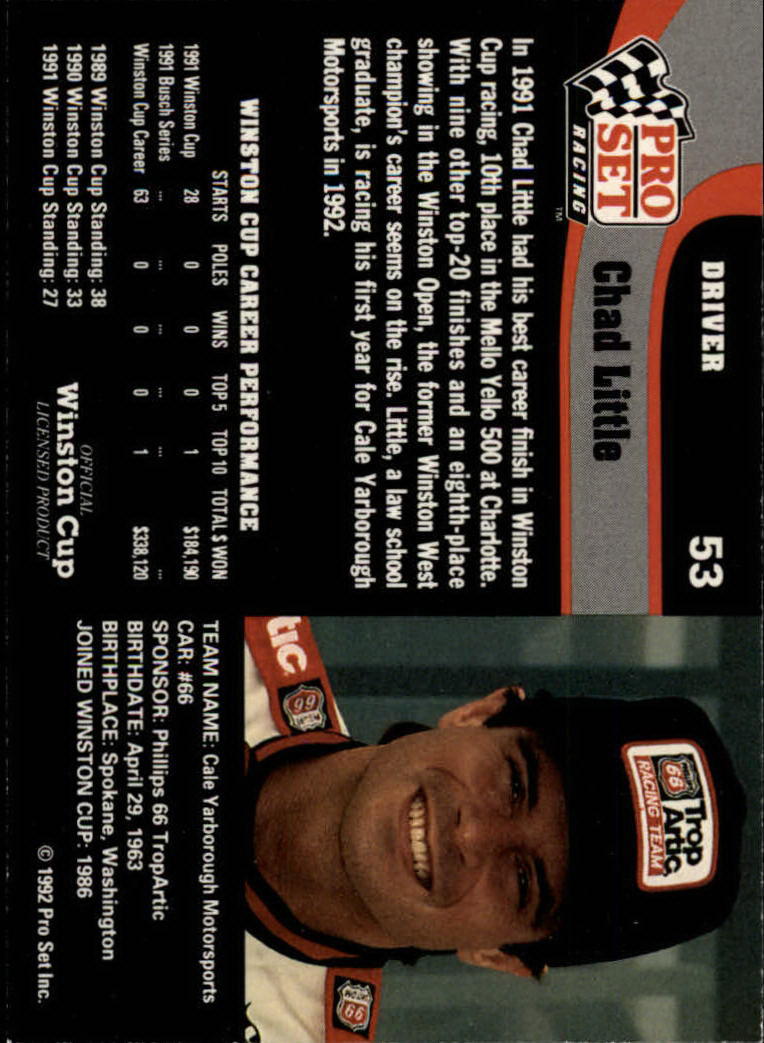 1992 Pro Set #53 Chad Little back image