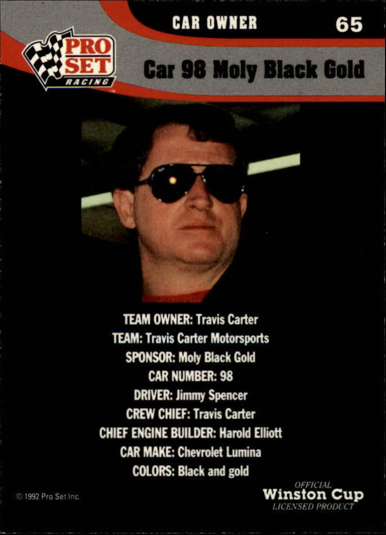 1992 Pro Set #65 Jimmy Spencer's Car back image