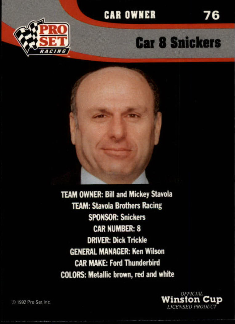 1992 Pro Set #76 Dick Trickle's Car back image