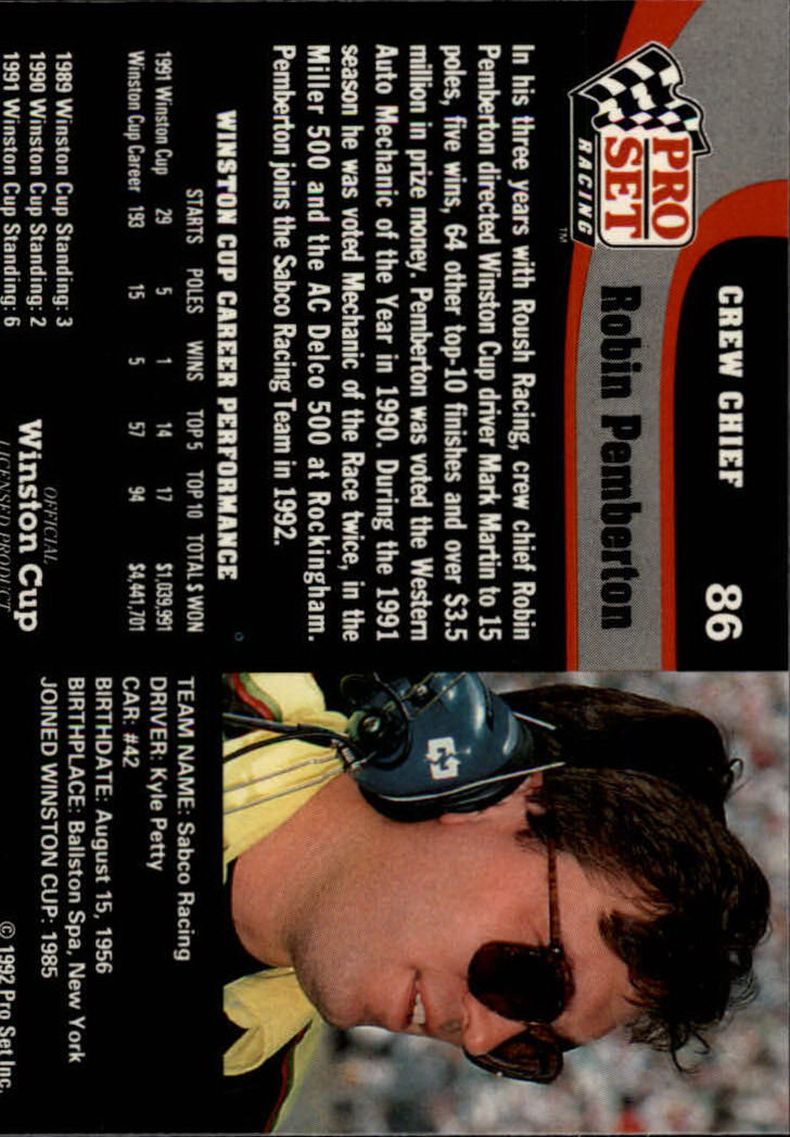 1992 Pro Set Racing Card Pick (Base) - Bild 125 von 371