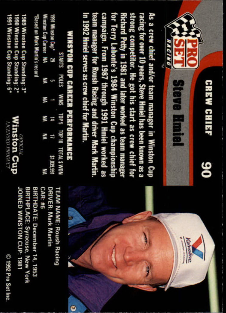 1992 Pro Set #90 Steve Hmiel back image