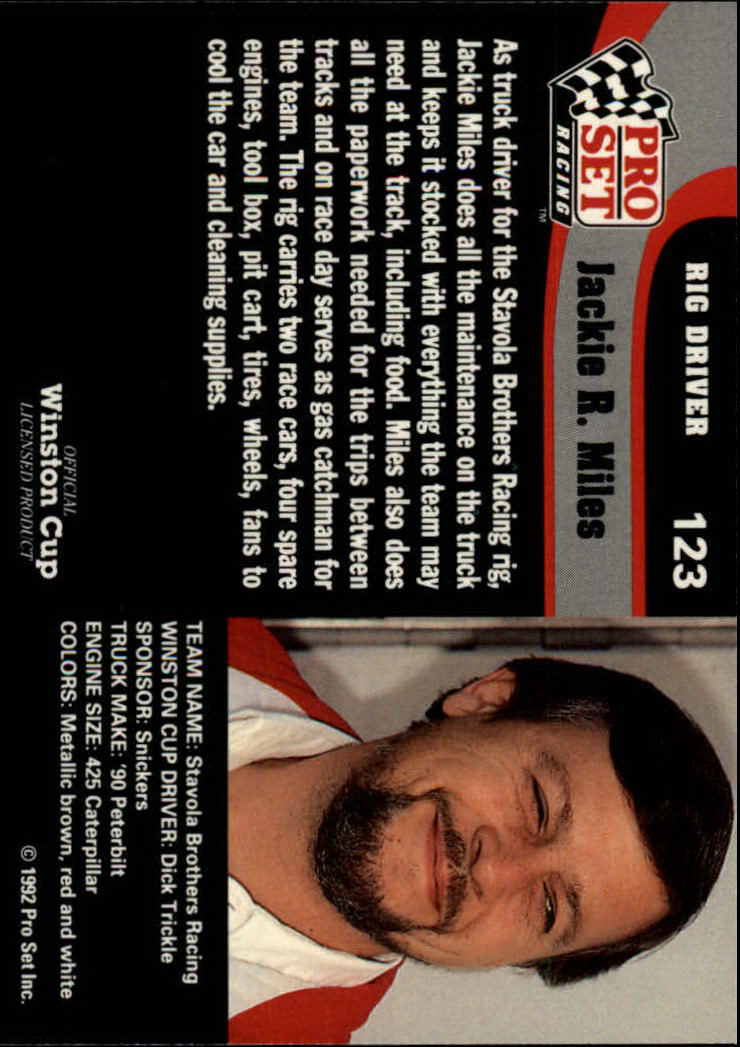1992 Pro Set #123 Dick Trickle's Transporter back image
