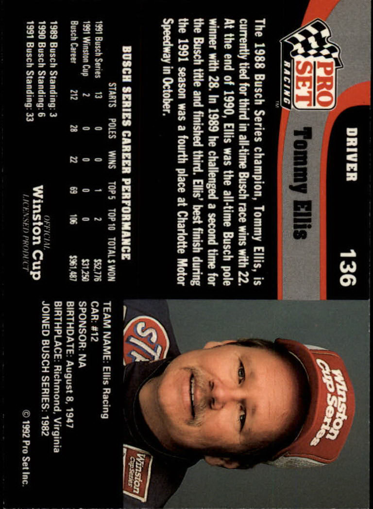 1992 Pro Set Racing Card Pick (Base) - Bild 197 von 371