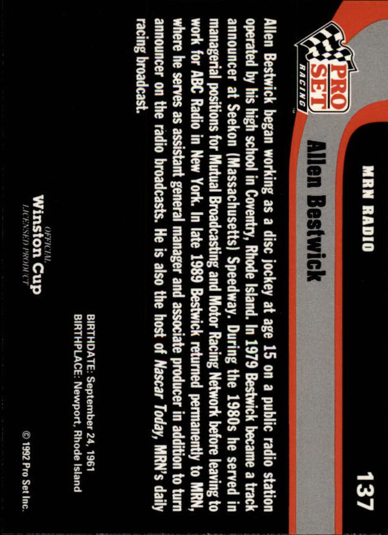 1992 Pro Set Racing Card Pick (Base) - Bild 199 von 371