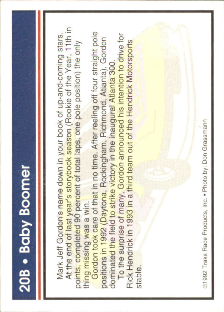 1992 Traks Racing Machines Bonus #20B Jeff Gordon Baby Boomer back image
